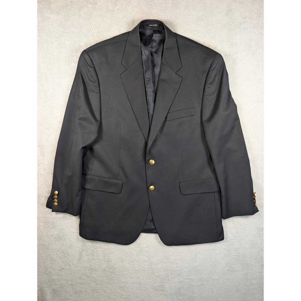 Chaps Est. 1978 Mens Navy Blue 100% Wool Blazer Gold Crest Buttons Size 42R